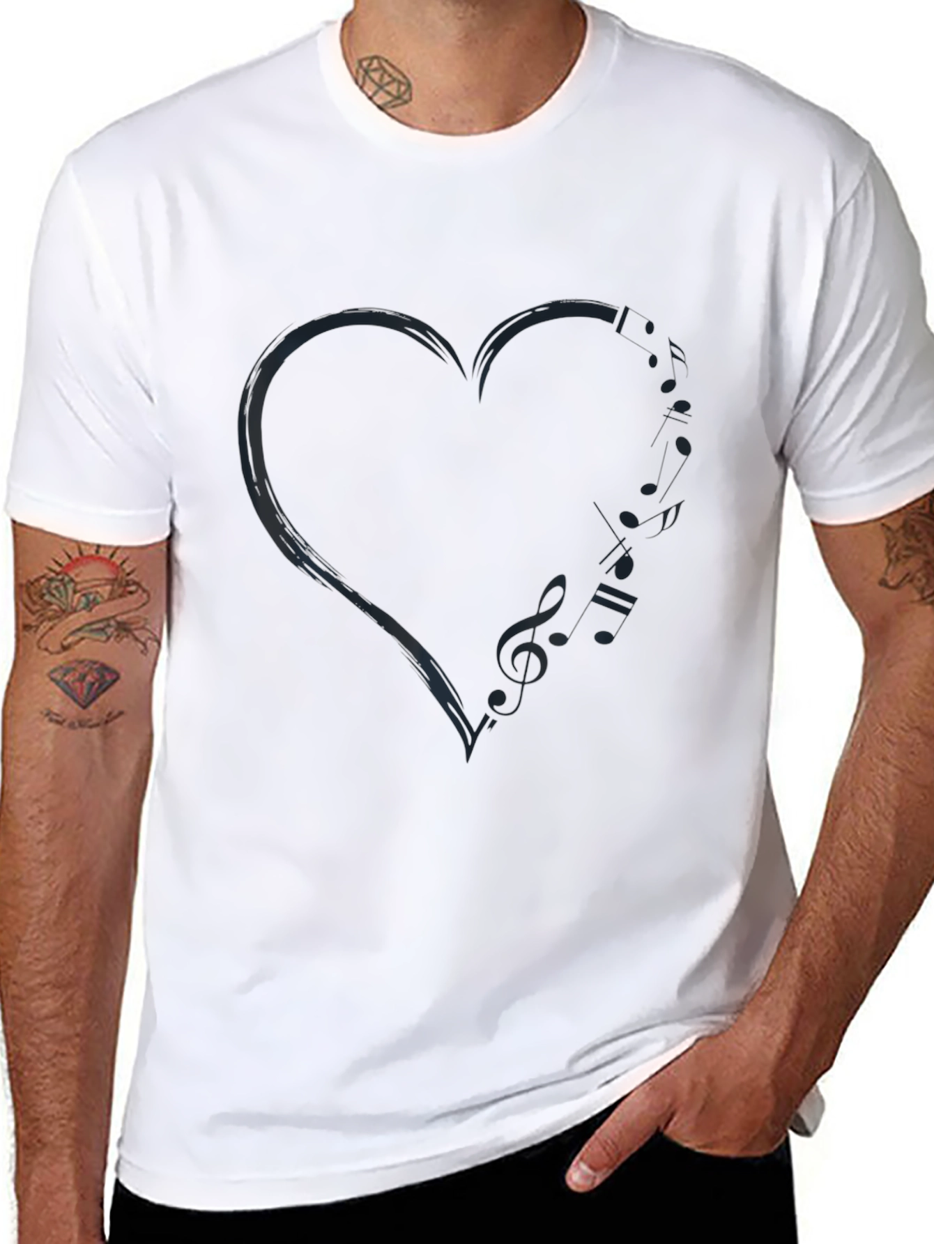 Black Heart Music Note T-Shirt - Stylish Men's Tee view 8