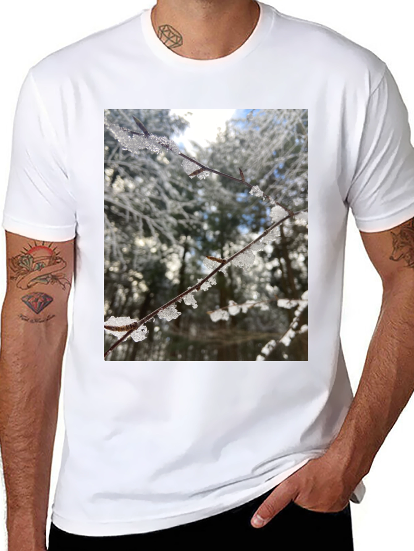 Black Winter Branch Graphic Tee - Nature Inspired Design view 8