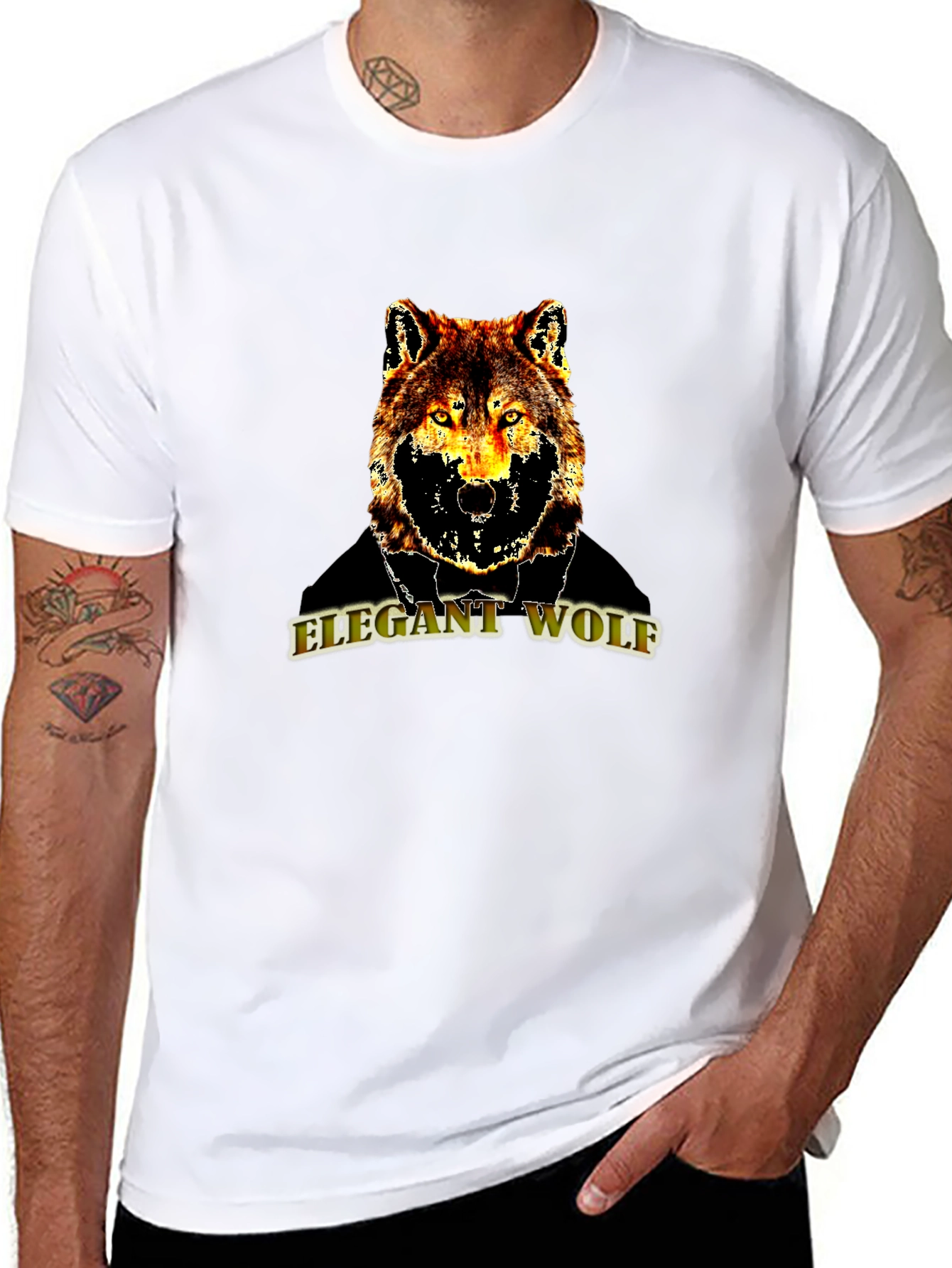 Black Elegant Wolf Graphic T-Shirt - Mens Black Tee view 8