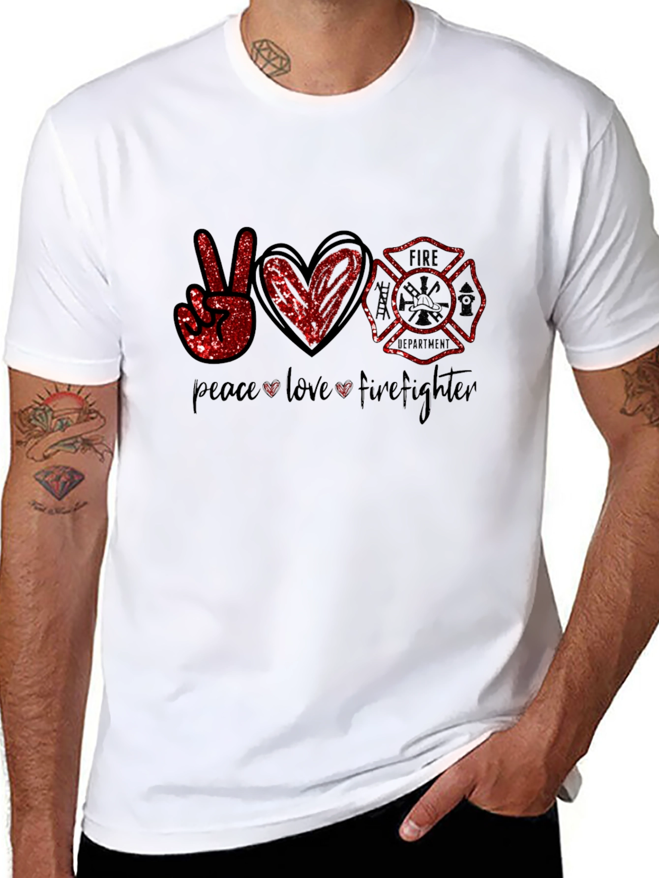 Black Peace Love Firefighter Graphic Tee view 8