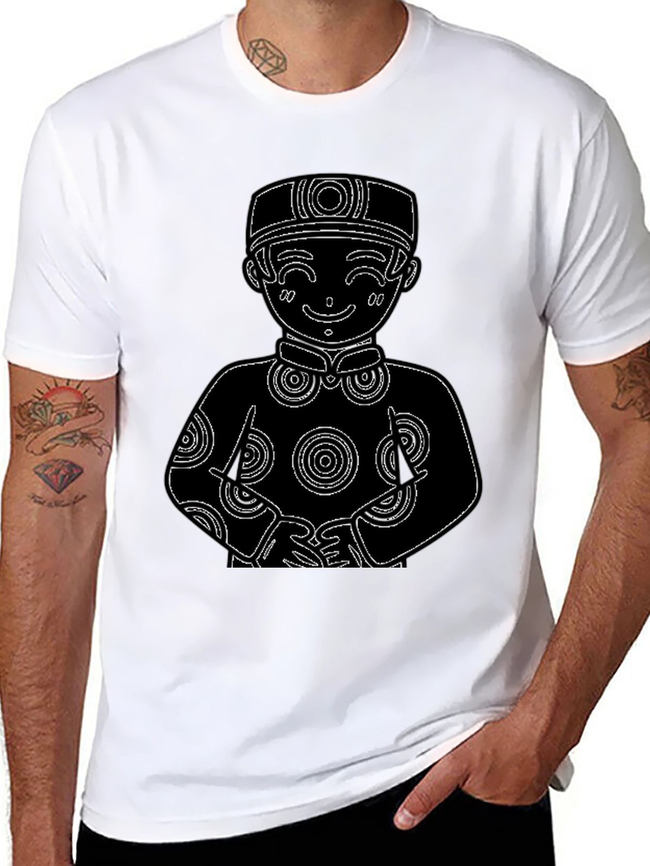 Black Black T-Shirt with Cute Cartoon Boy Design view 8