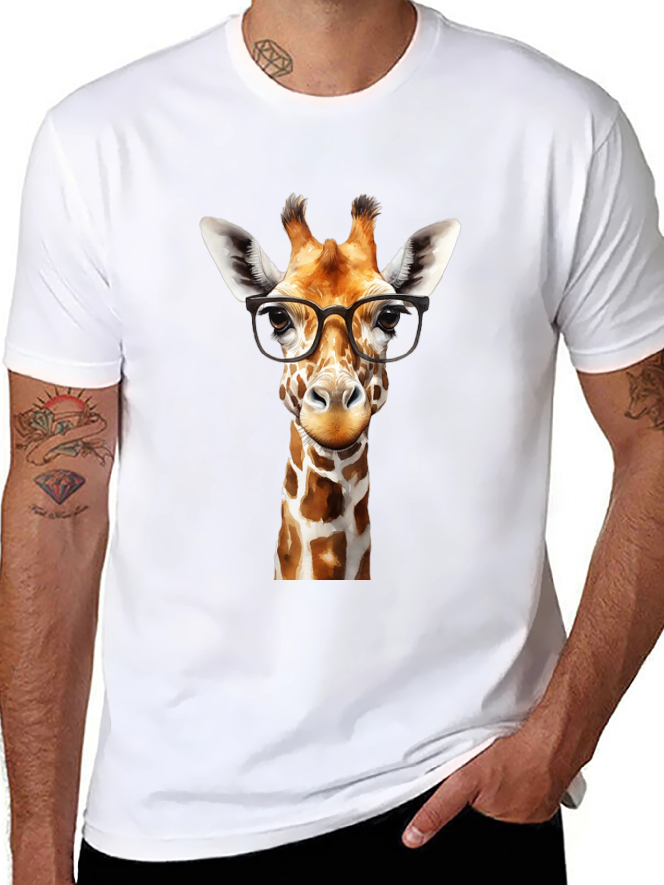 Black Giraffe with Glasses Black Graphic Tee view 8