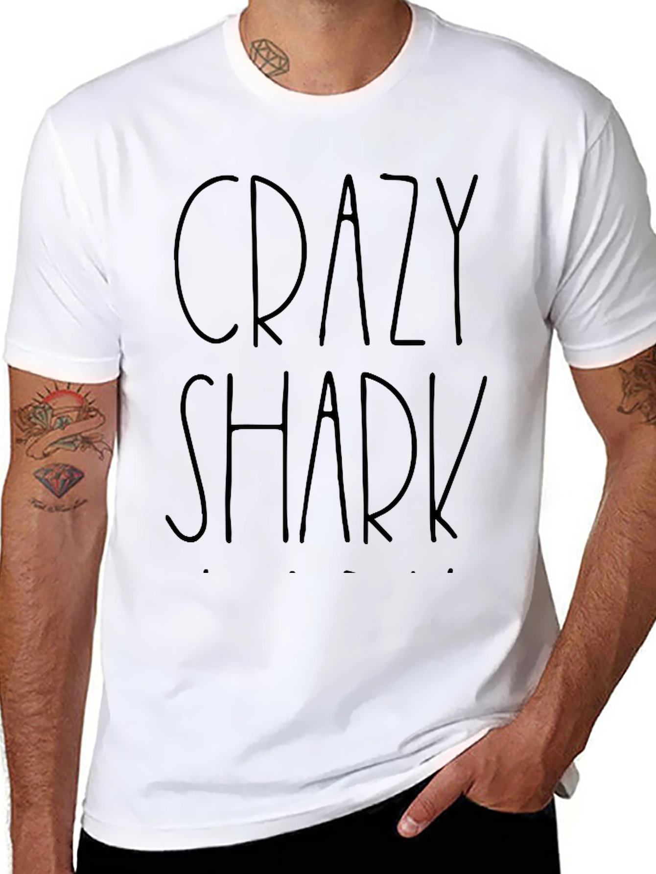 Black Crazy Shark T-Shirt - Crew Neck Cotton Tee view 8