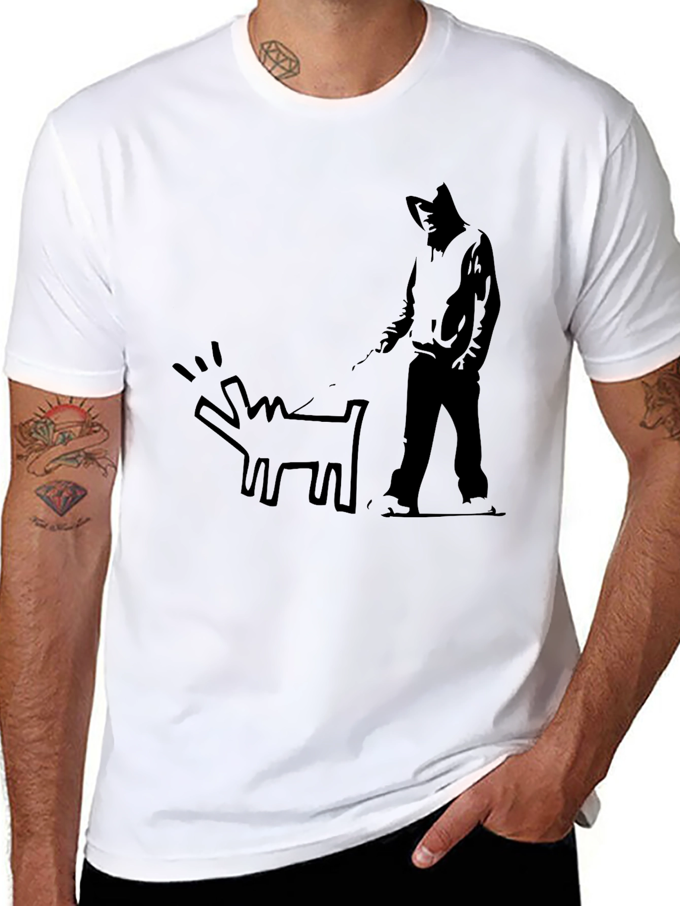 Black Banksy Graffiti Dog T-Shirt - Black view 8