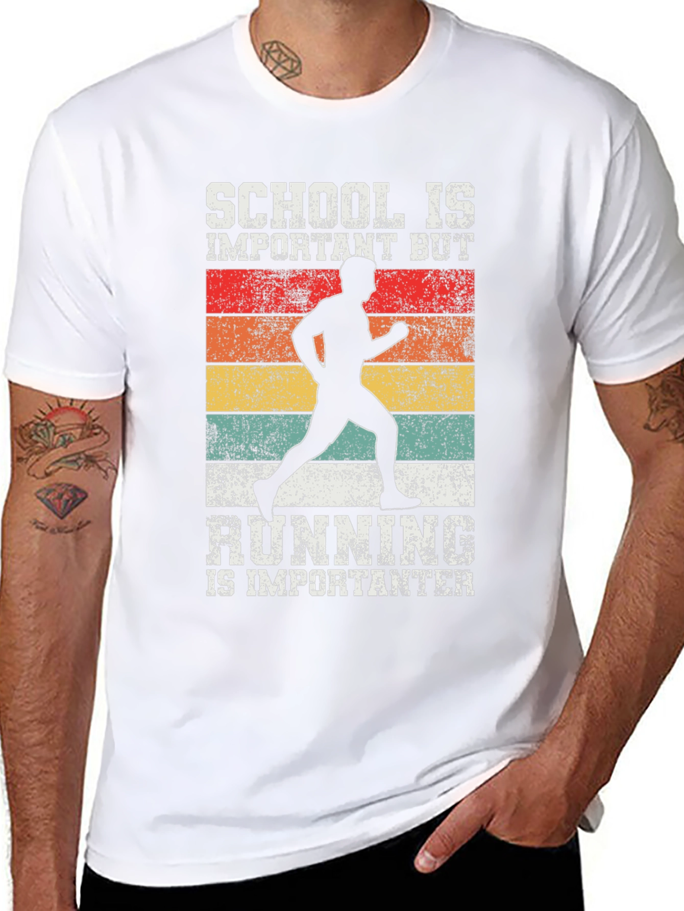 Black Funny Runner T-Shirt - School vs Running view 8