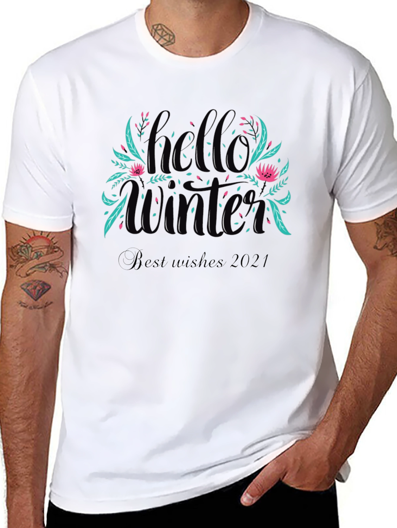 Black Hello Winter T-Shirt - Best Wishes 2021 view 8
