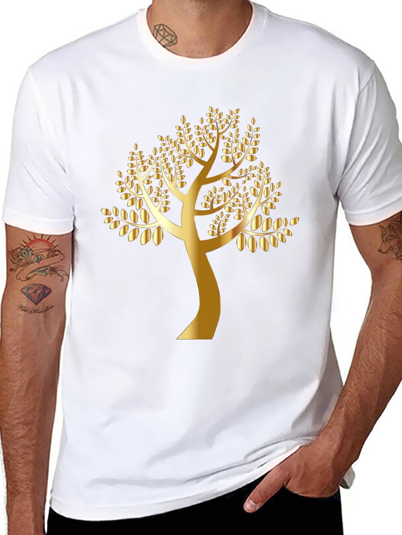 Black Golden Tree Graphic Black T-Shirt view 8