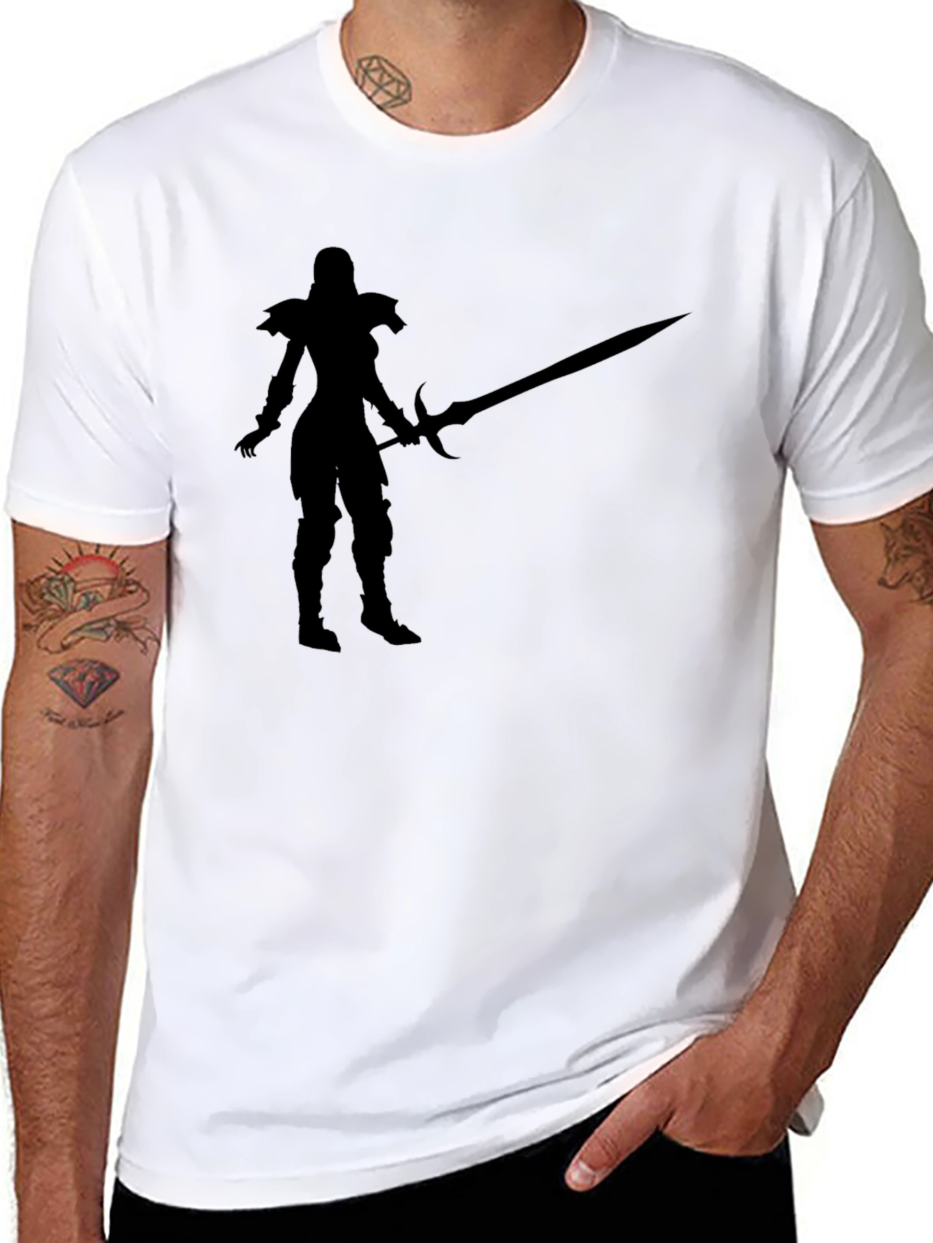 Black Warrior Silhouette Graphic Black T-Shirt view 8