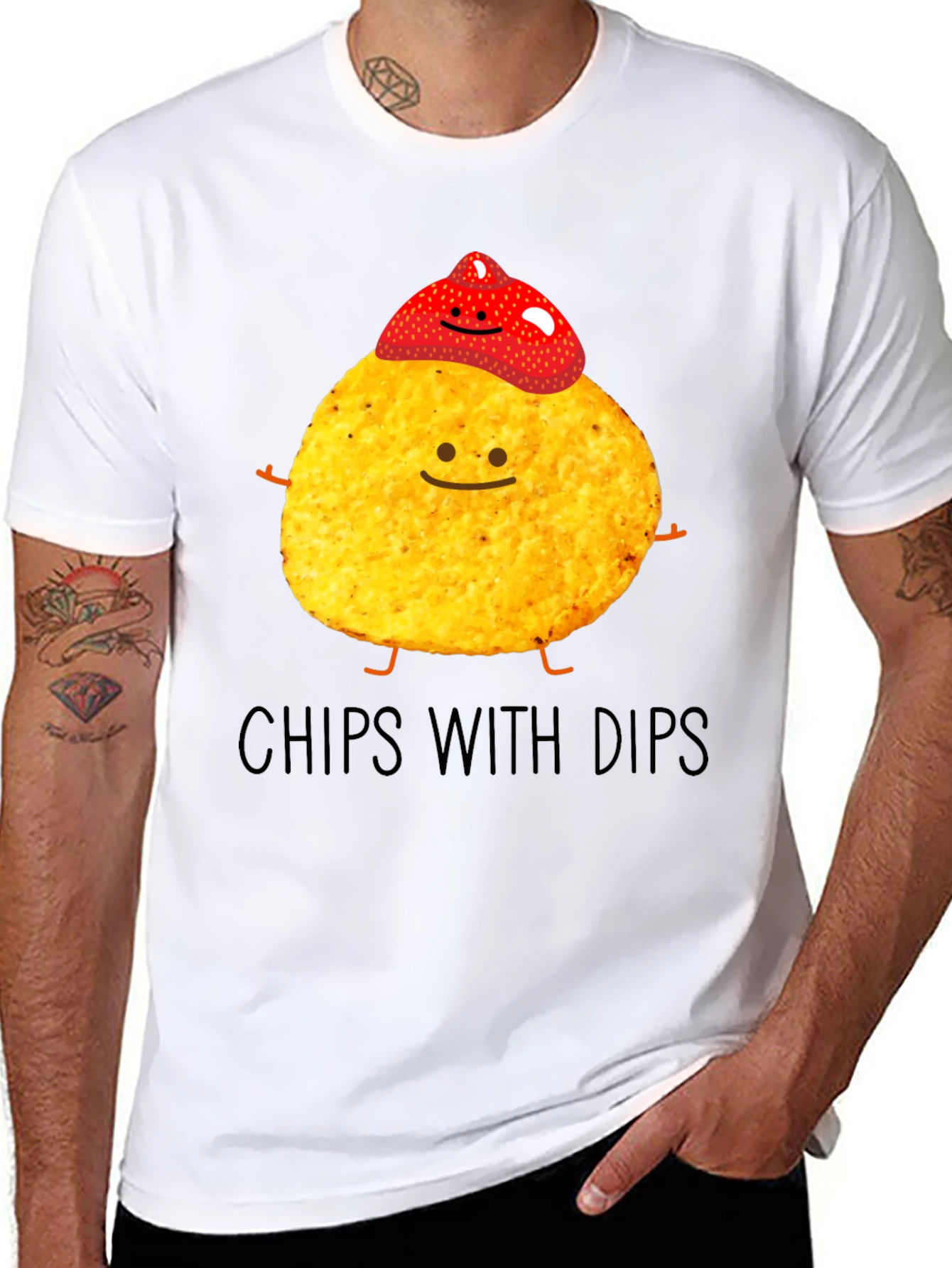 Black Chips With Dips Graphic T-Shirt - Snack Lover Tee view 8
