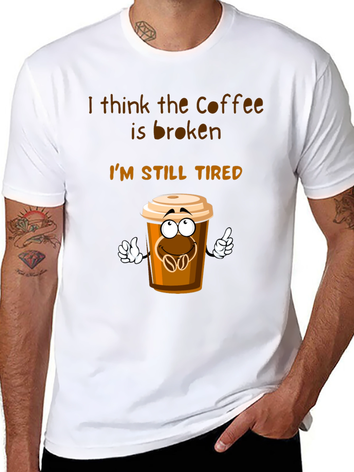 Black Coffee is Broken T-Shirt Funny Tired Graphic Tee view 8