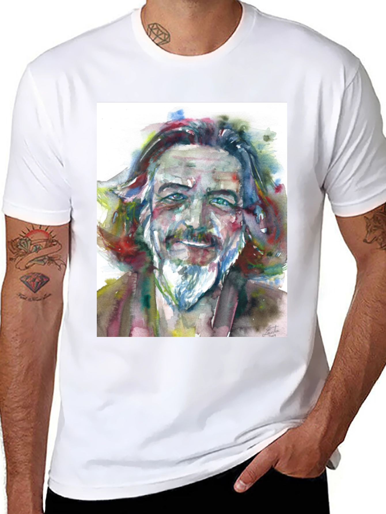 Black Watercolor Portrait Tee - Artistic Style view 8