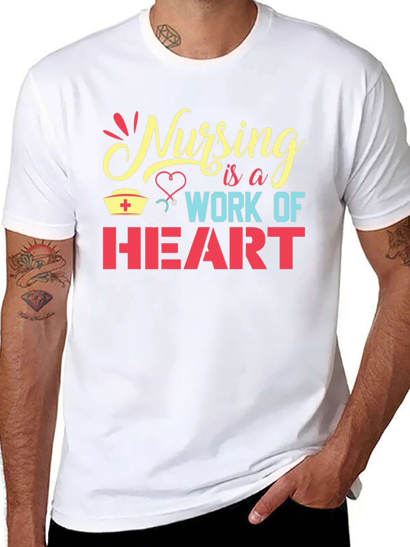 Black Nursing is a Work of Heart Graphic Tee view 8