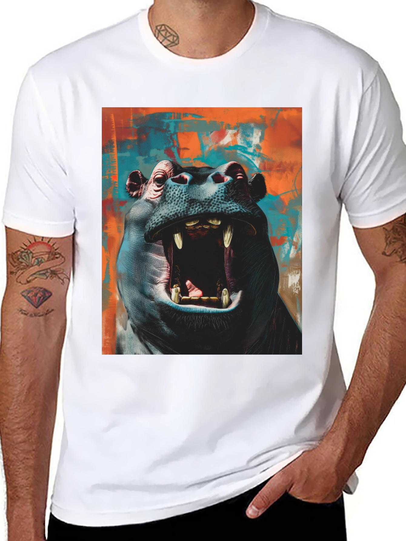Black Hippo Graphic Tee - Bold Animal Print view 8