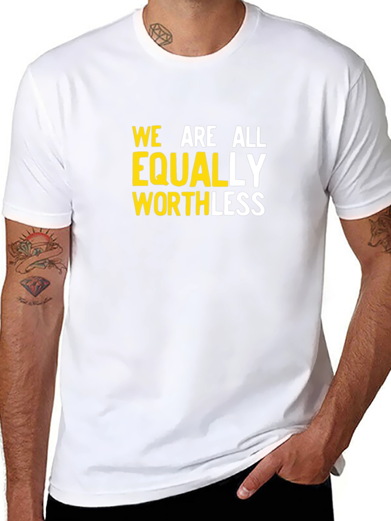 Black We Are All Equally Worthless Graphic Tee view 8