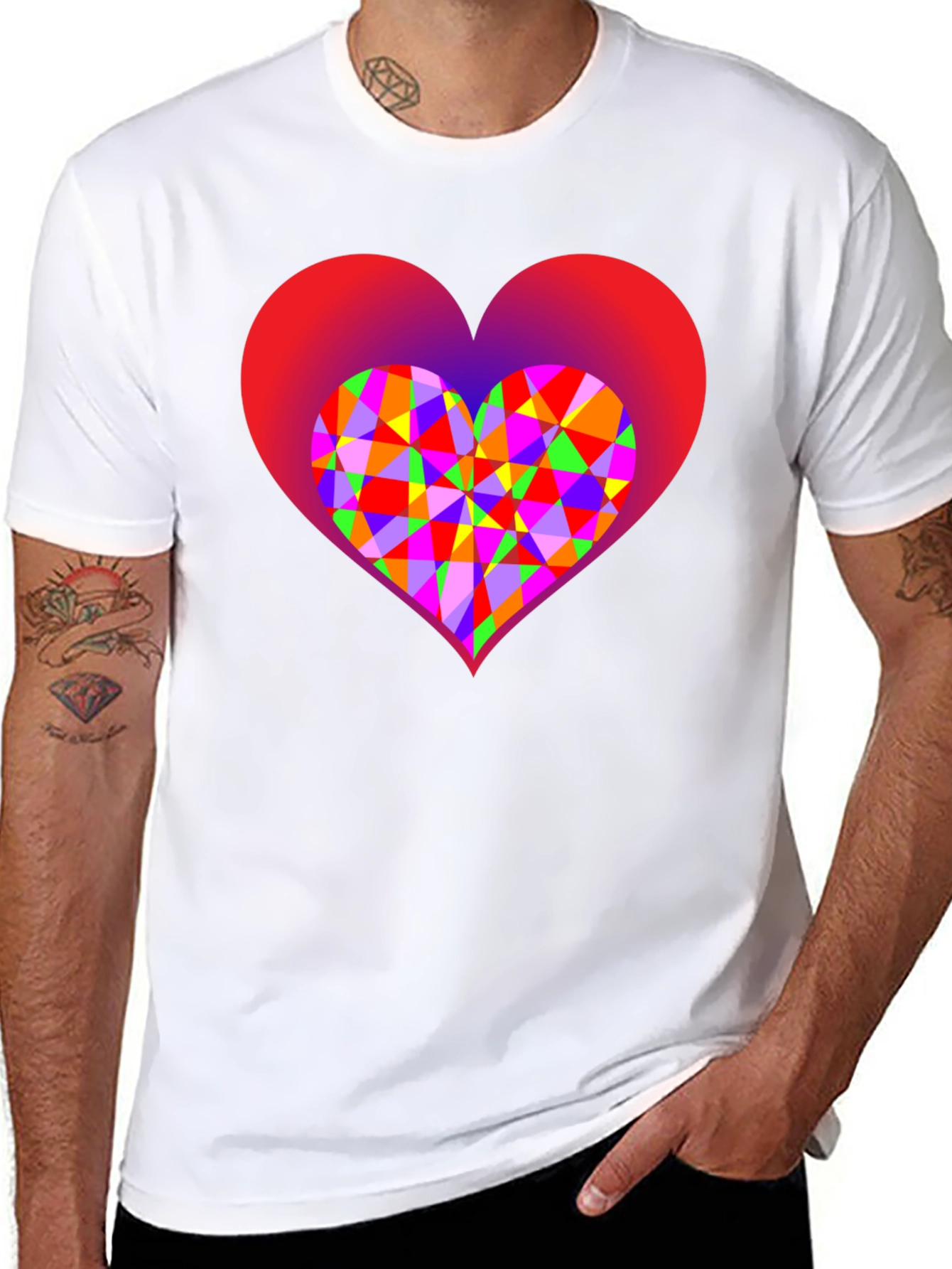 Black Geometric Heart Graphic Black T-Shirt view 8