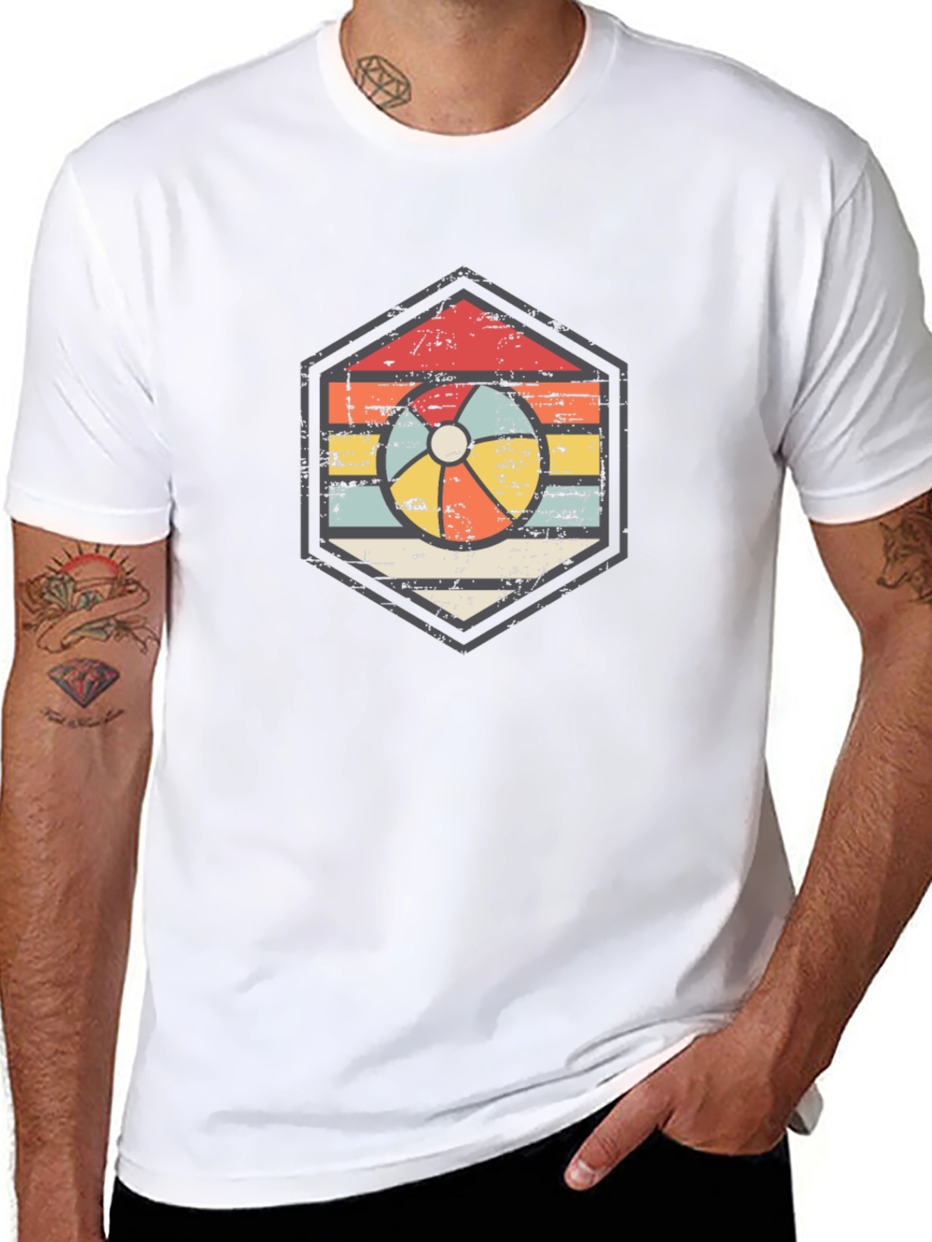 Black Retro Beach Ball Graphic Tee - Unisex Black T-Shirt view 8