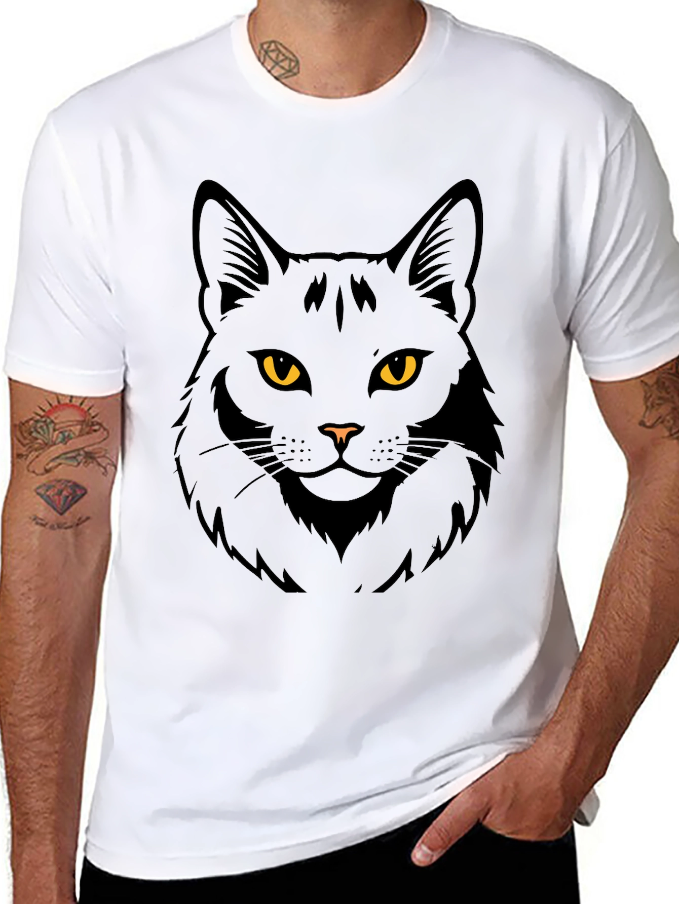 Black Black Cat Graphic Tee - Men's Casual Crew Neck T-Shirt view 8