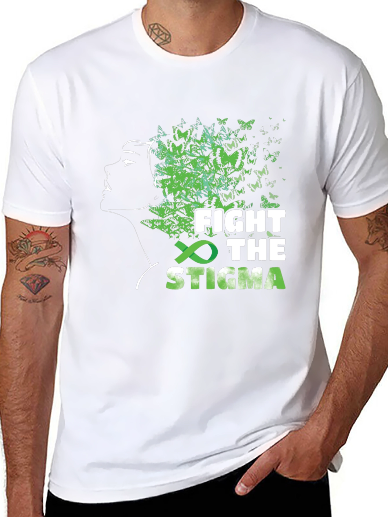 Black Fight The Stigma Mental Health Awareness T-Shirt view 8