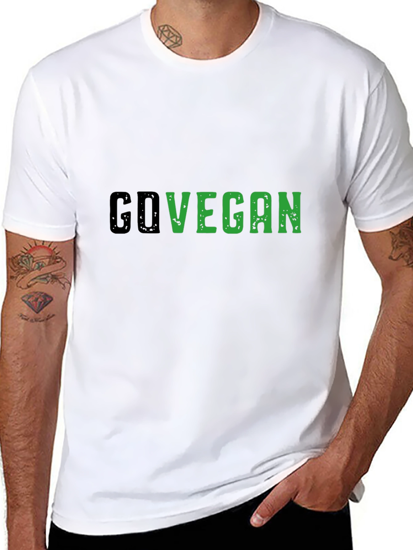 Black Go Vegan Black Tee - Stylish Vegan Statement Shirt view 8