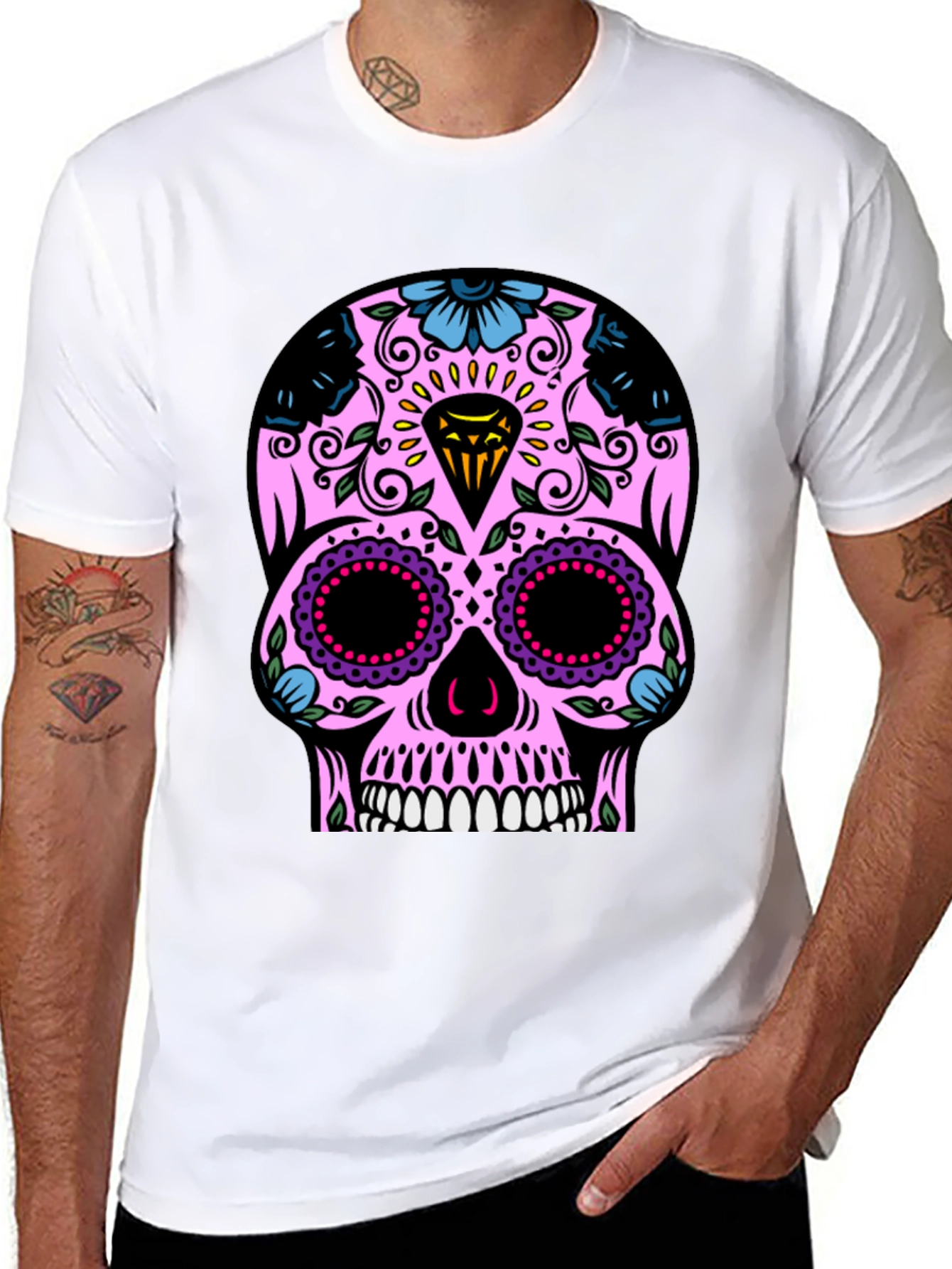 Black Sugar Skull T-Shirt - Black Graphic Tee view 8