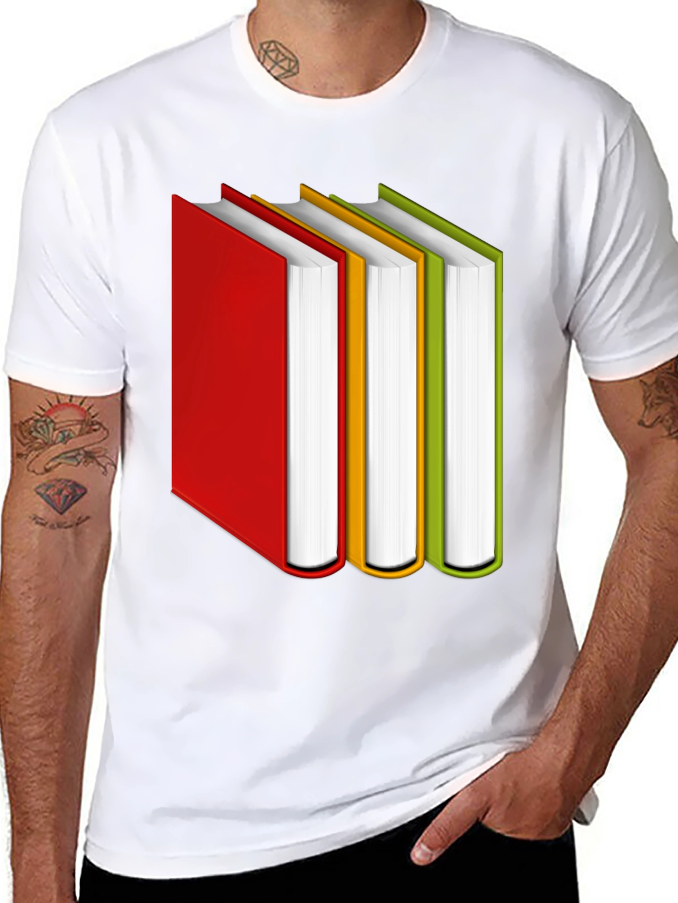 Black Book Lover's Tee: Colorful Book Stack Graphic T-Shirt view 8