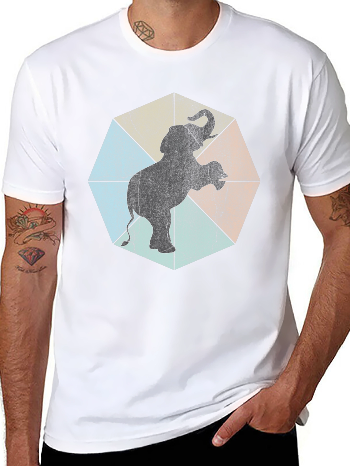 Black Retro Elephant Graphic Tee - Cool Animal Print Shirt view 8