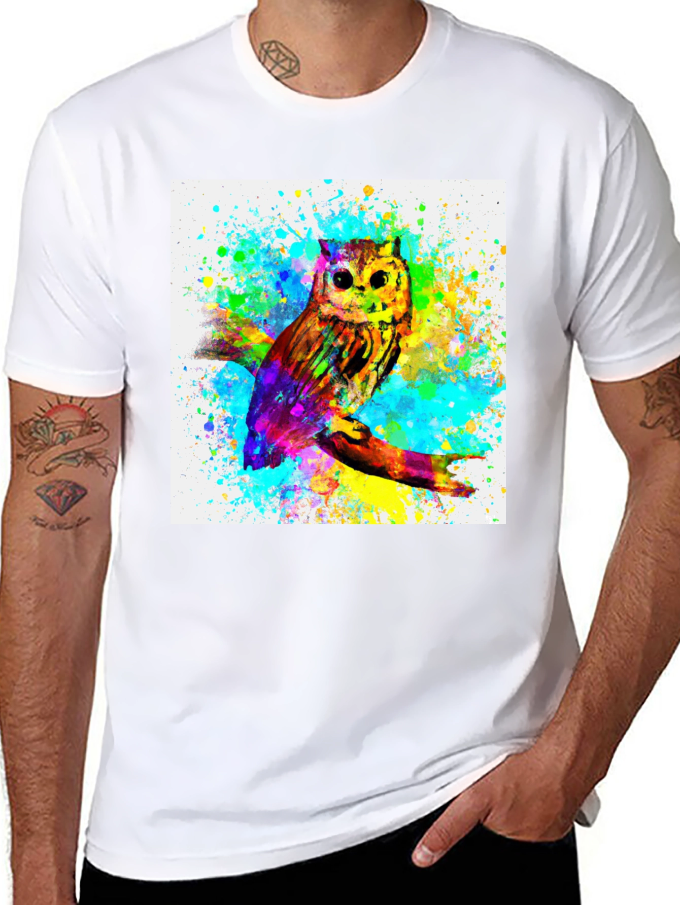 Black Watercolor Owl Graphic Black T-Shirt view 8