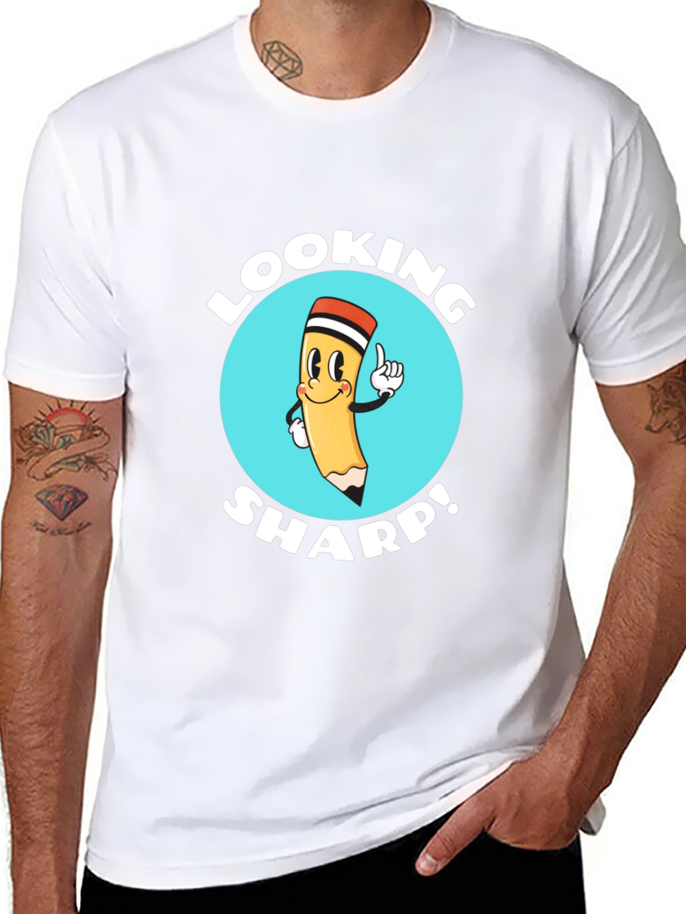 Black Looking Sharp T-Shirt - Funny Cartoon Pencil view 8