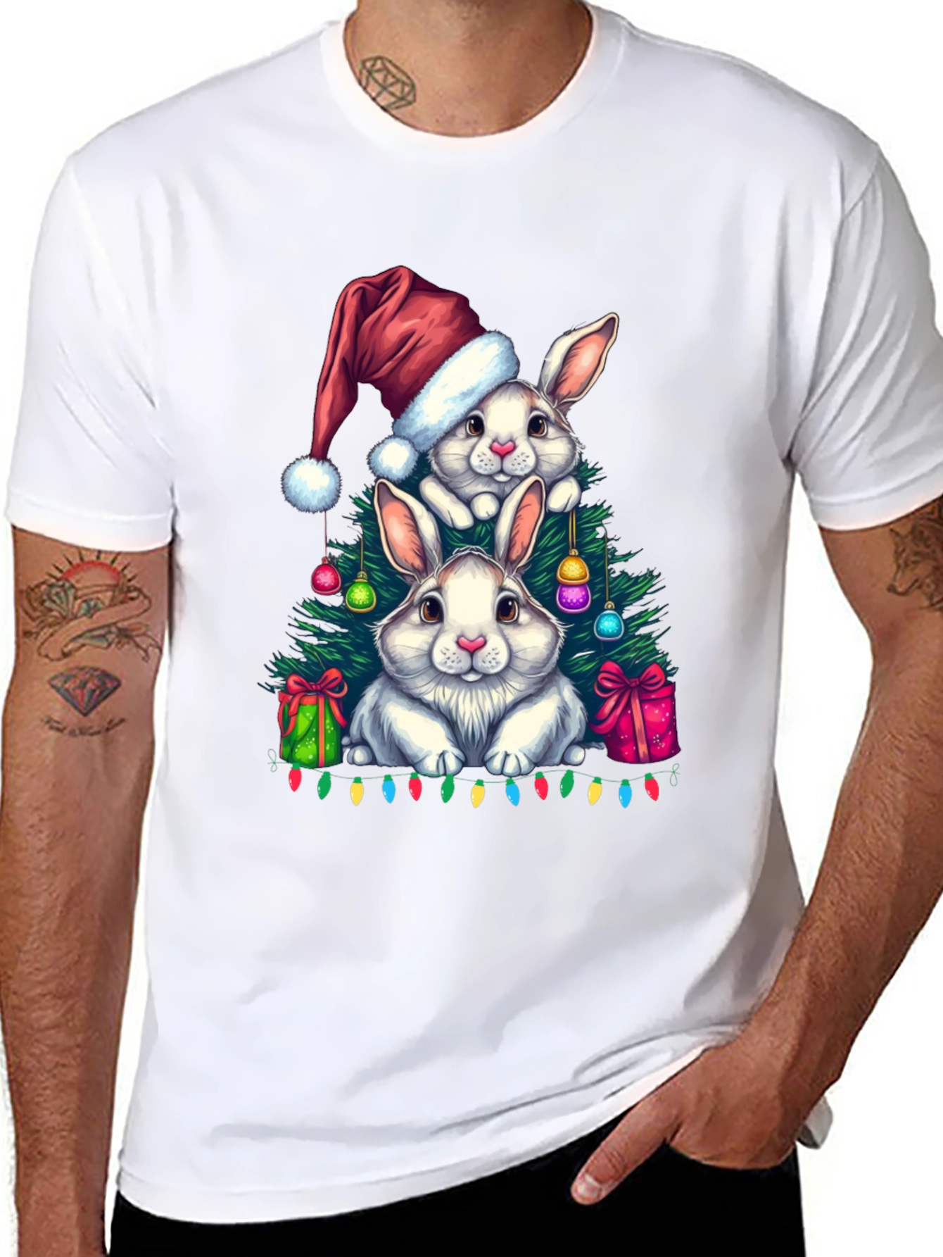 Black Christmas Bunny T-Shirt: Festive Holiday Rabbit Design view 8