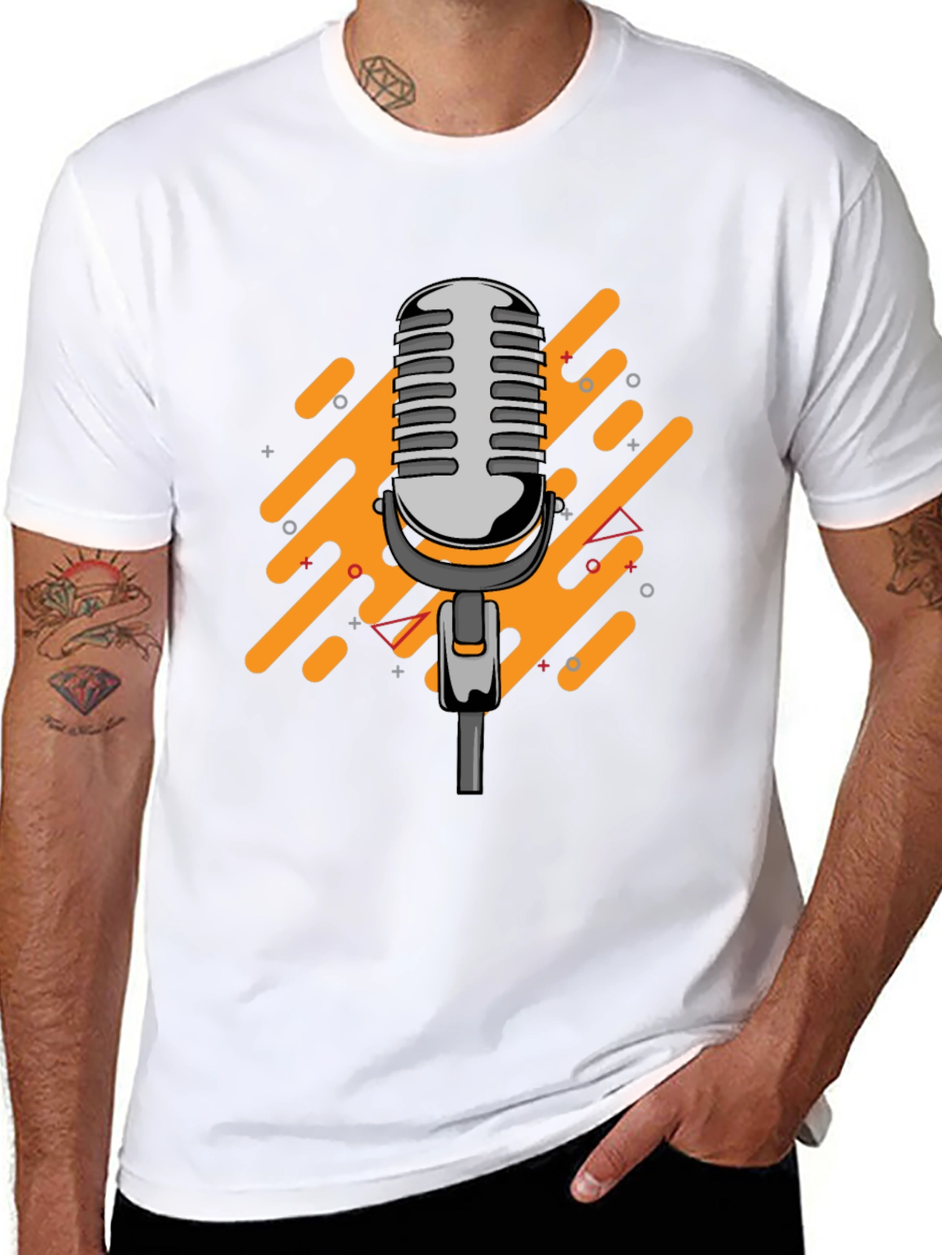 Black Retro Microphone Graphic Black T-Shirt view 8