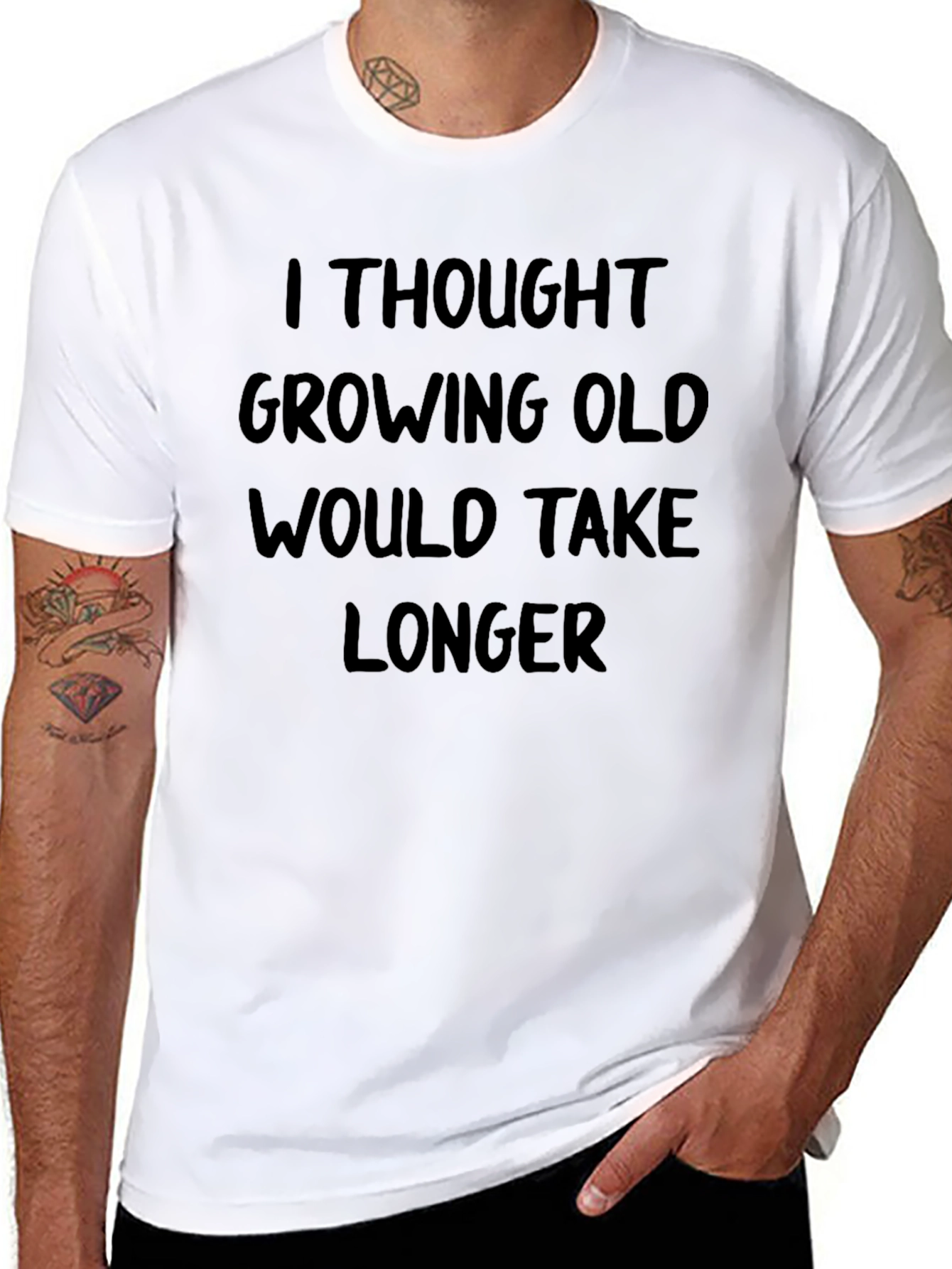 Black Funny "Growing Old" Graphic Tee for Men view 8