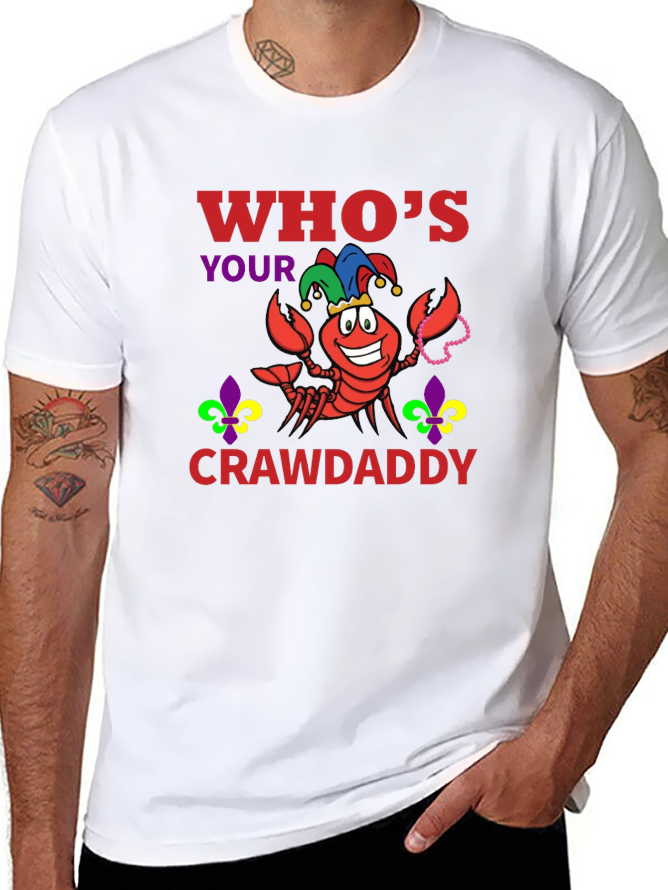 Black Who's Your Crawdaddy T-Shirt Mardi Gras Style view 8