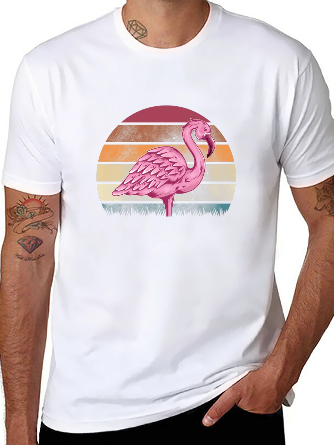 Black Retro Flamingo Sunset T-Shirt - Black view 8