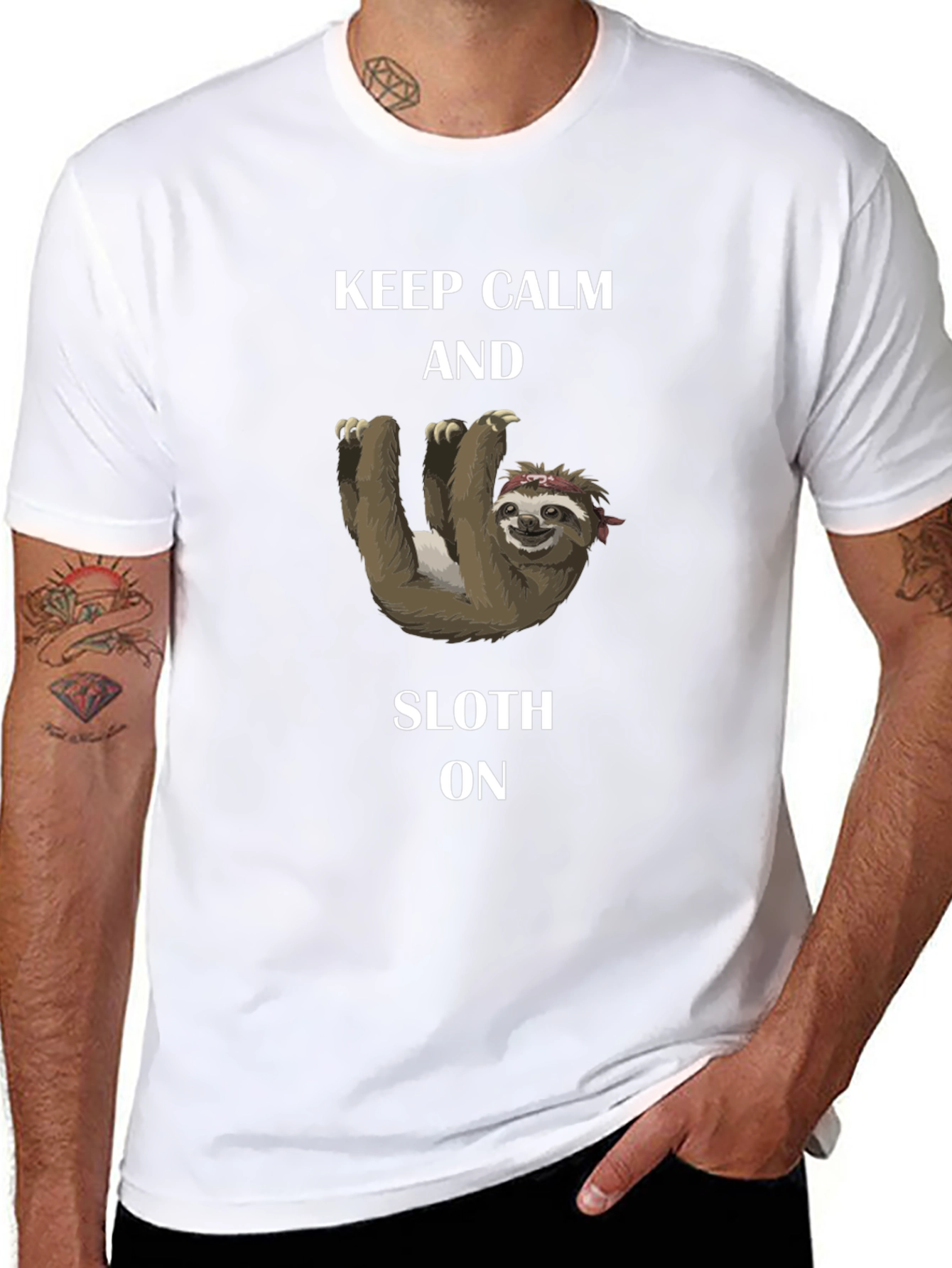 Black Keep Calm and Sloth On T-Shirt view 8