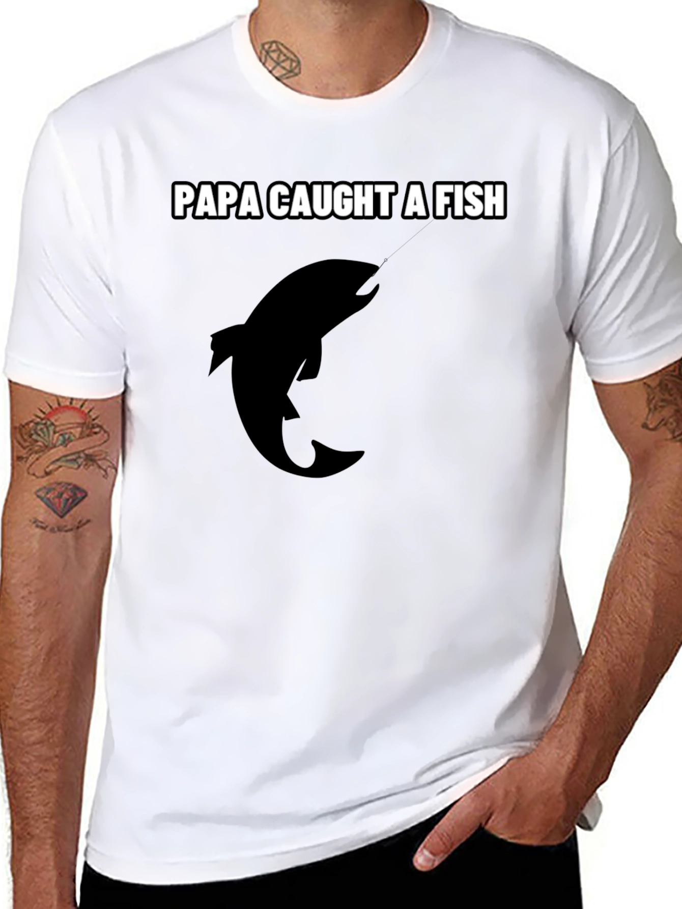 Black Papa Caught a Fish Graphic Tee - Black Cotton view 8