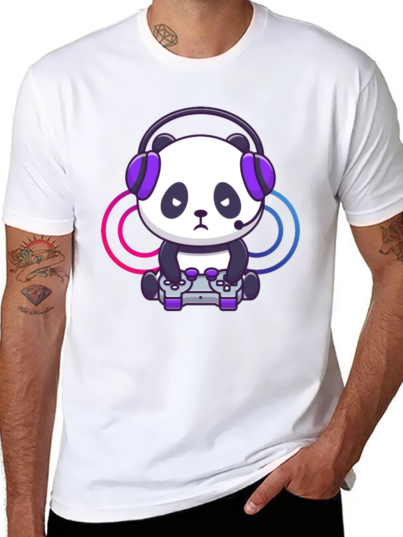 Black Gamer Panda Graphic T-Shirt - Black view 8