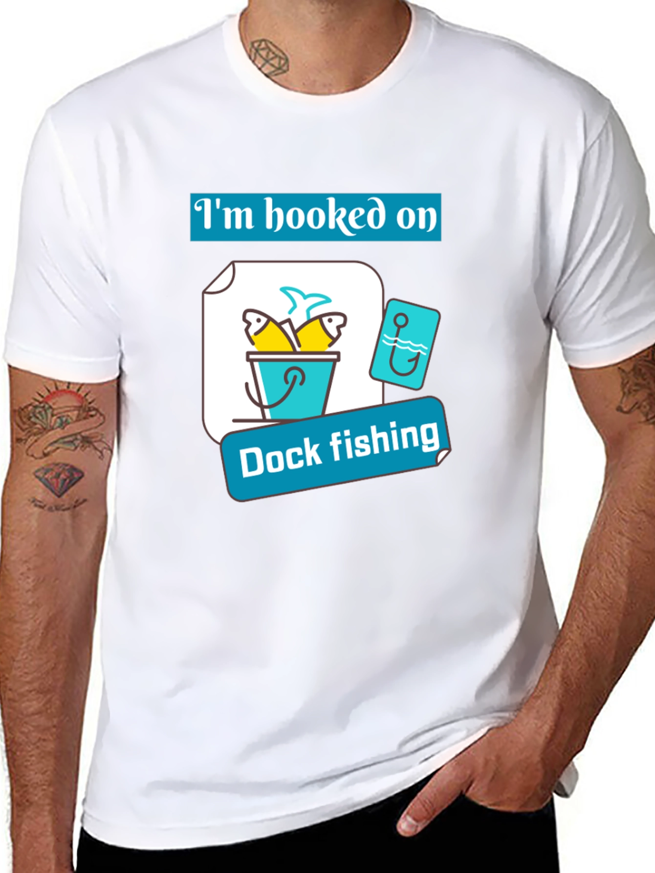 Black Hooked on Dock Fishing T-Shirt - Fisherman Gift view 8