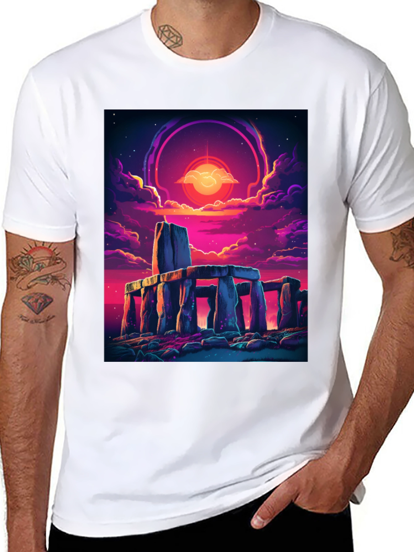 Black Stonehenge Sunset Graphic Tee - Black Cotton Blend view 8