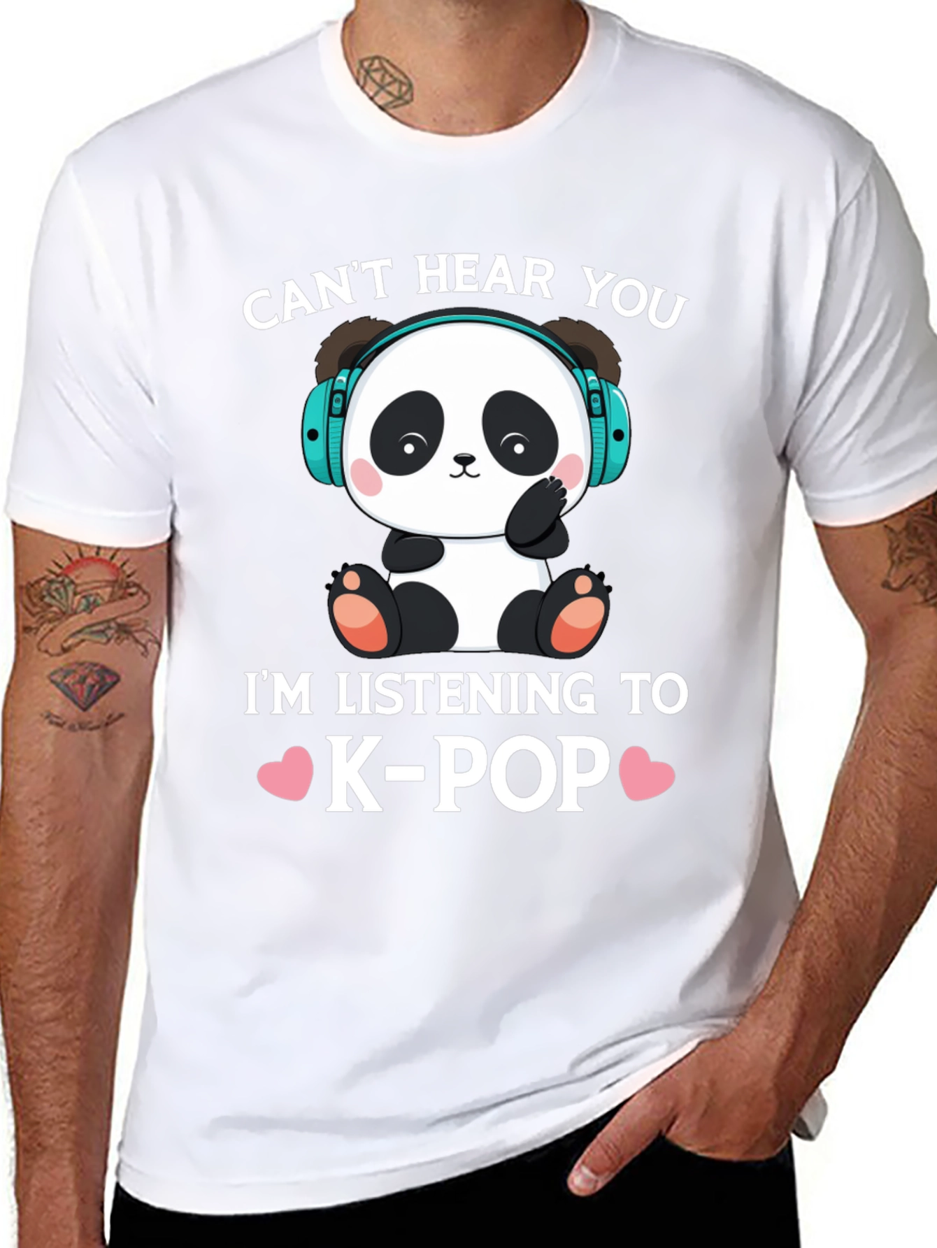 Black Cute K-Pop Panda Graphic Tee view 8