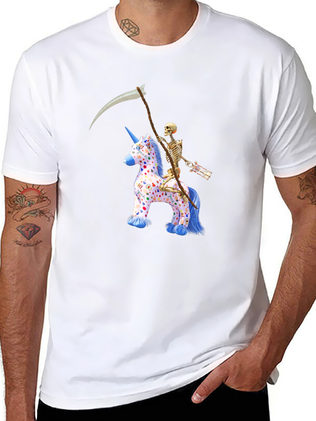 Black Skeleton Riding Unicorn T-Shirt view 8