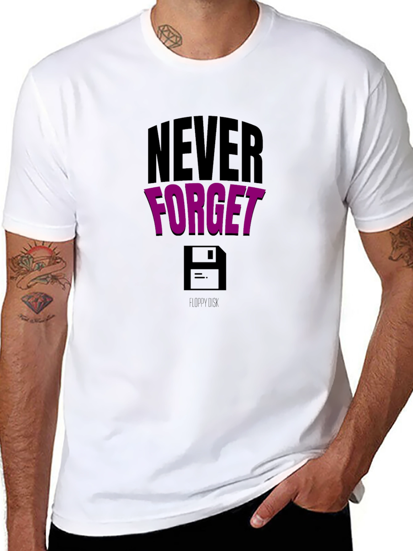 Black Never Forget Floppy Disk Black Graphic Tee view 8
