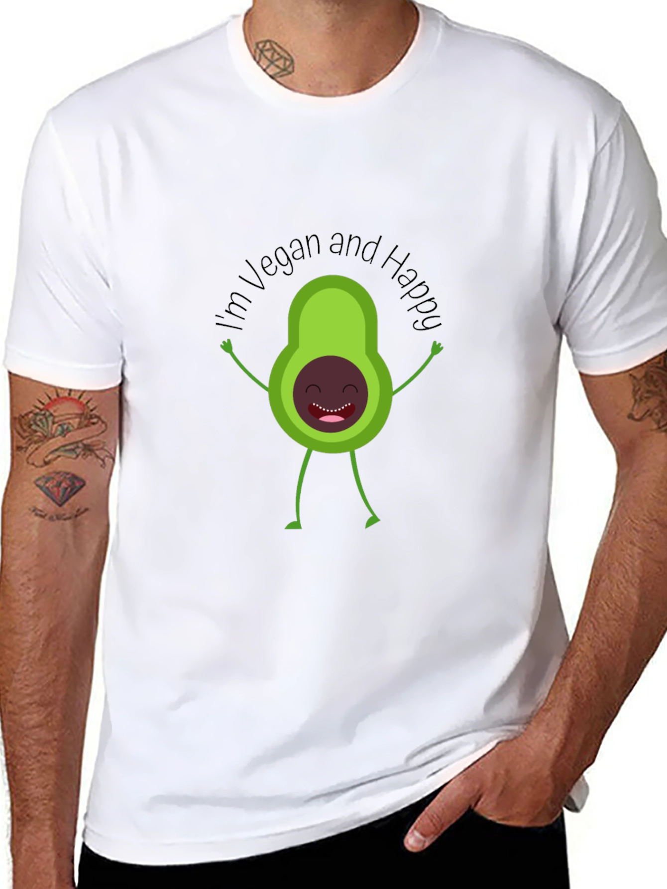 Black Vegan Avocado T-Shirt - "I'm Vegan and Happy" view 8