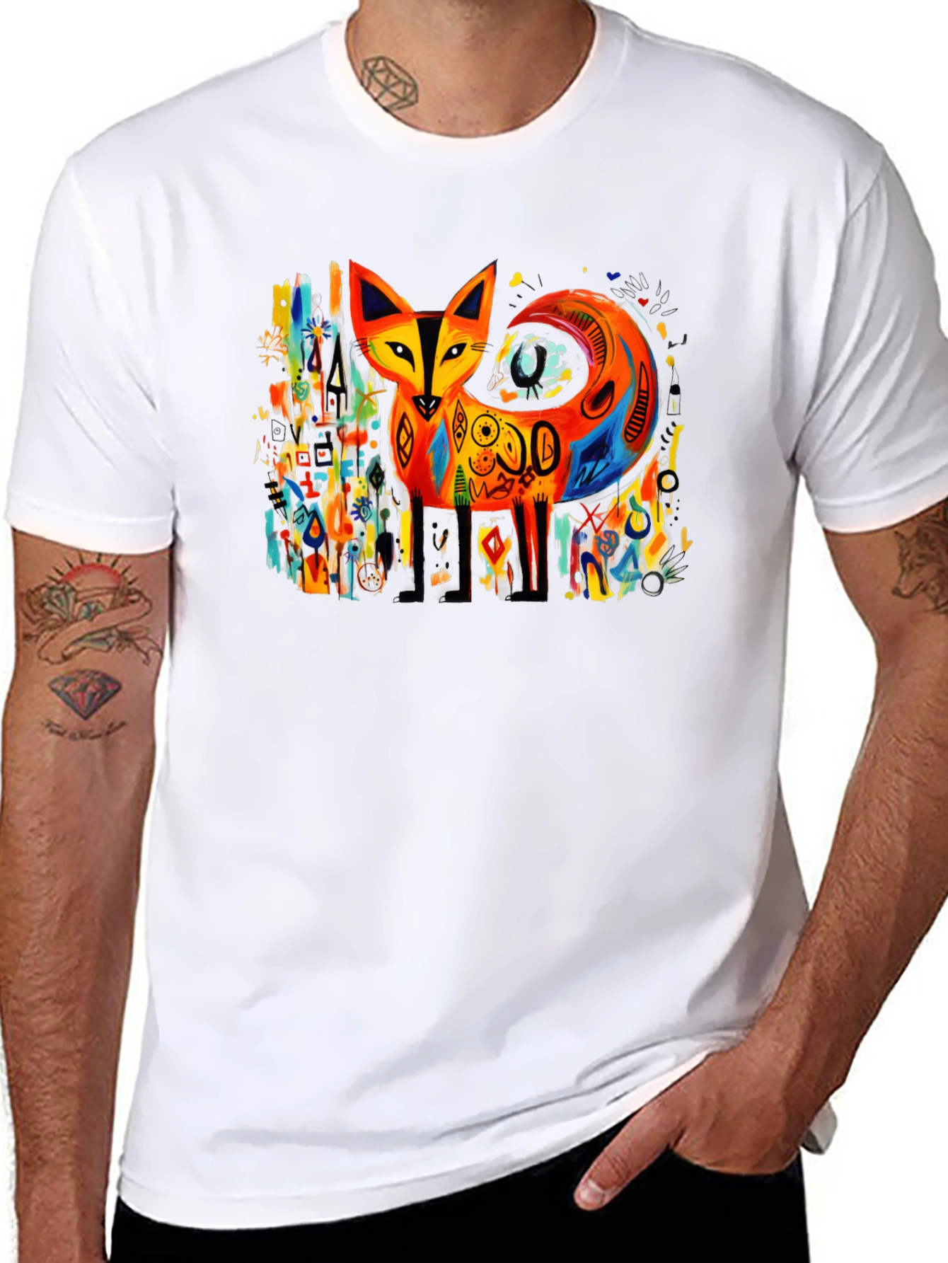 Black Abstract Fox Graphic Tee - Bold Artistic Design view 8