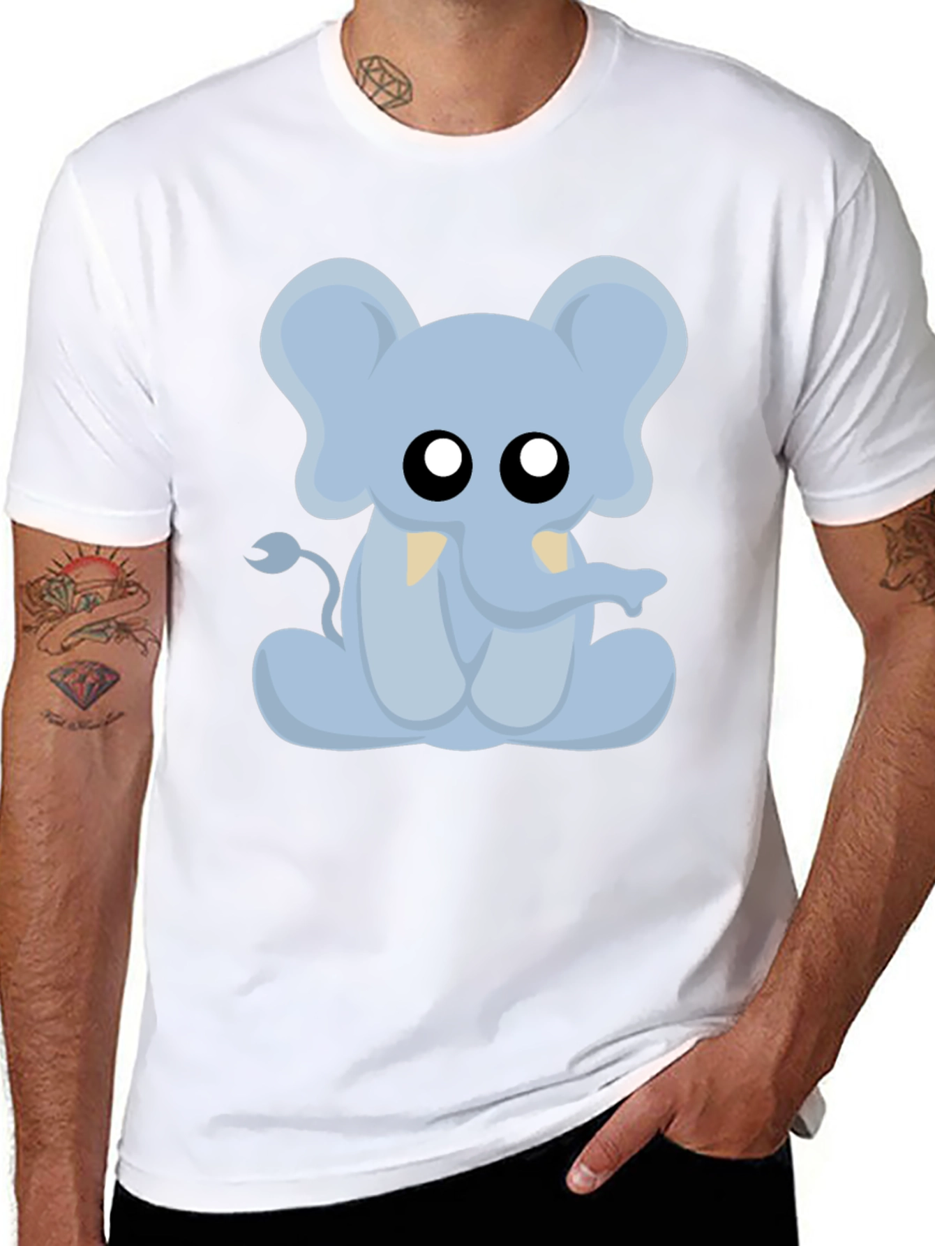 Black Cute Cartoon Elephant Graphic T-Shirt view 8