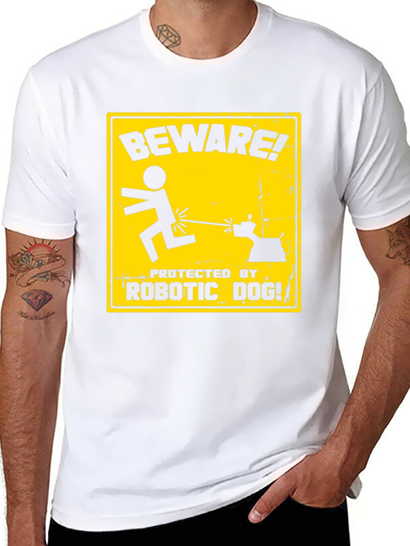 Black Beware Robotic Dog Graphic Tee view 8