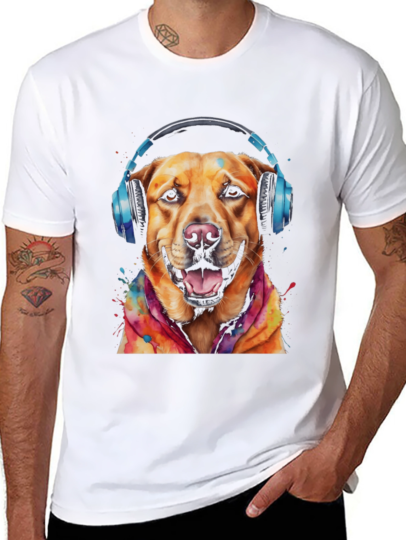 Black Dog with Headphones Graphic Tee view 8