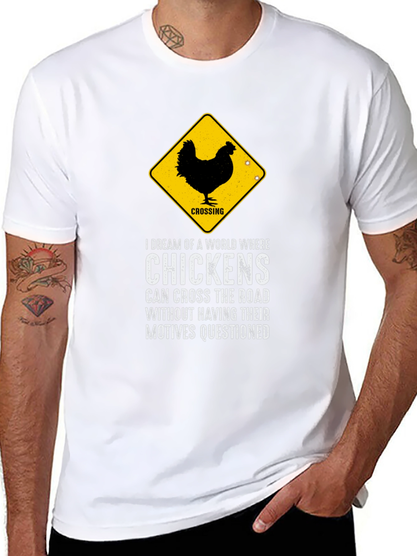 Black Chicken Crossing Graphic Tee - Funny Novelty T-Shirt view 8