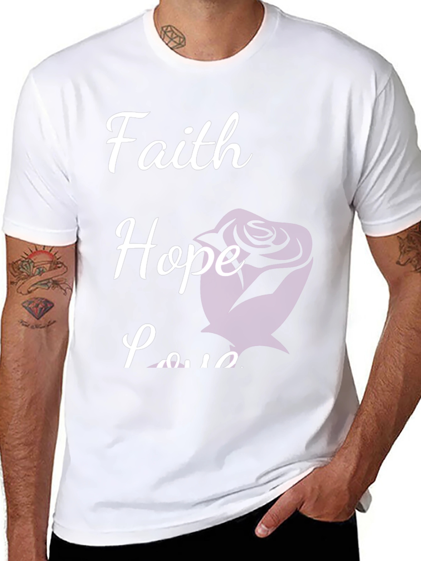Black Faith Hope Love T-Shirt Rose Design view 8