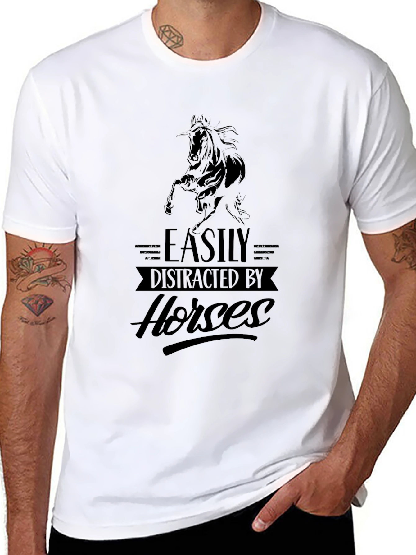 Black Easily Distracted By Horses T-Shirt view 8