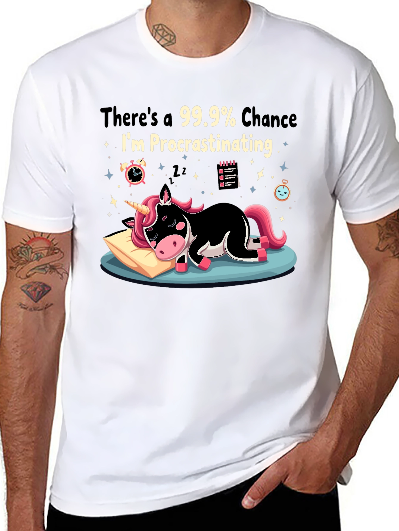 Black Procrastinating Unicorn Graphic Tee view 8